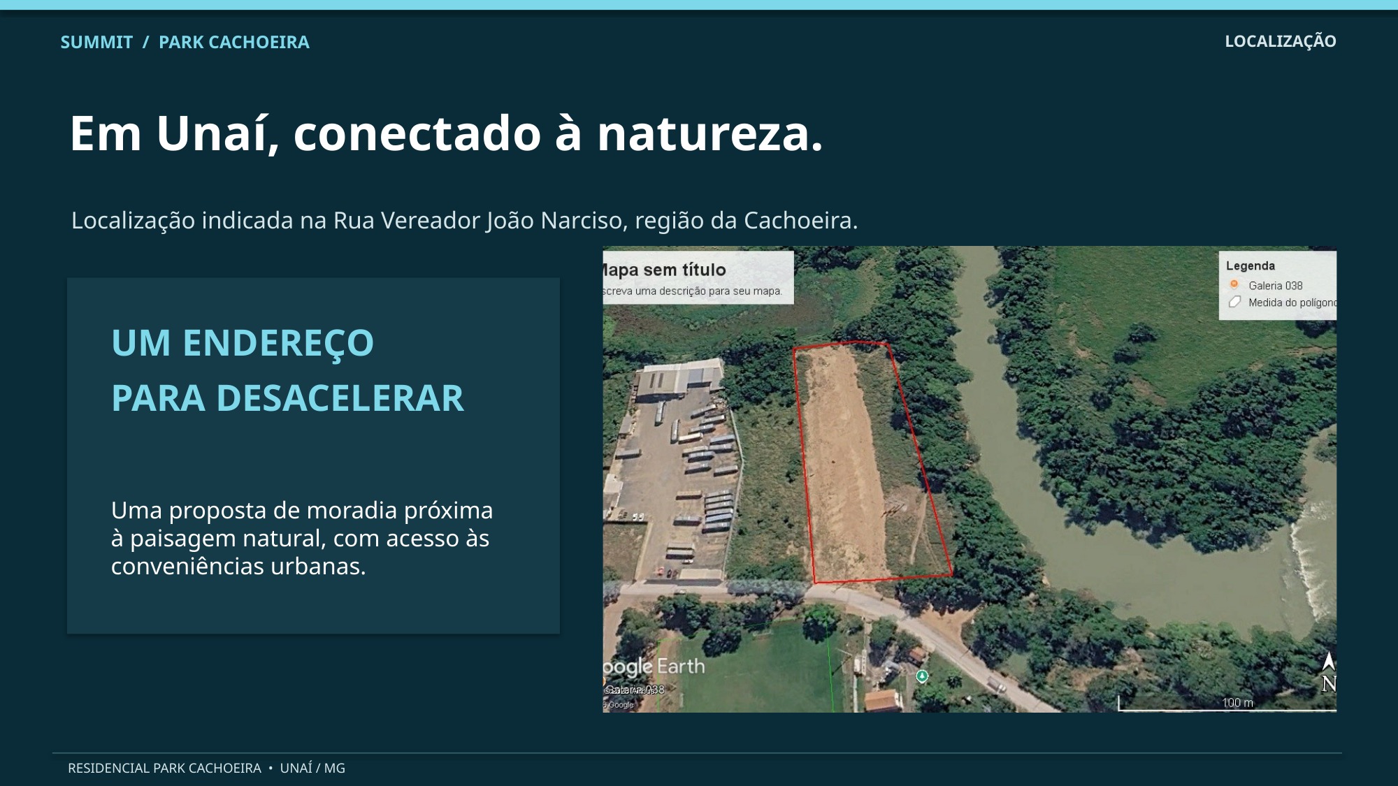 Localização indicada do Residencial Park Cachoeira na região da Cachoeira, em Unaí