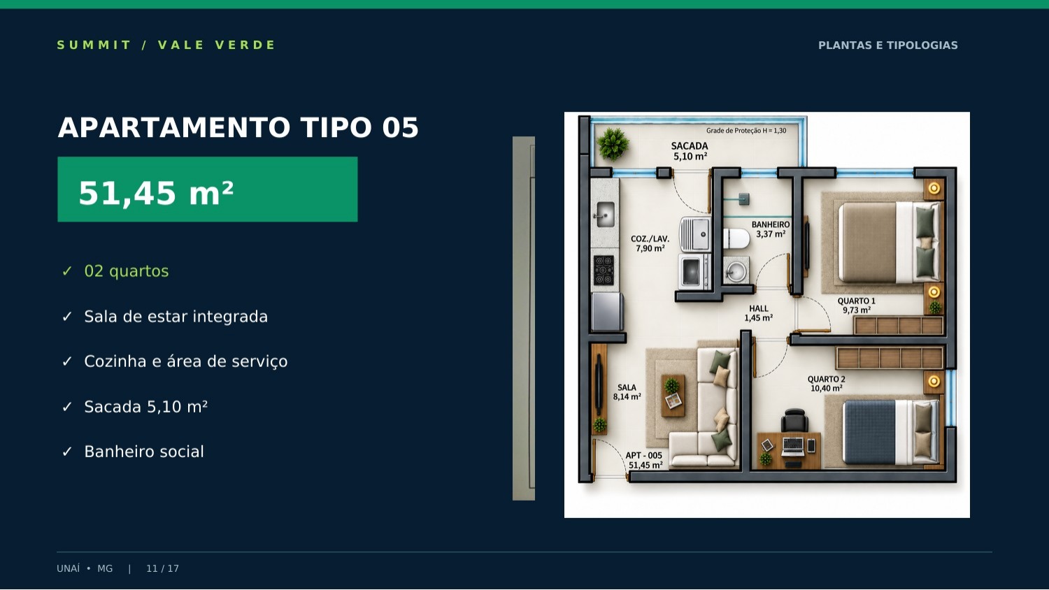 Apartamento tipo 05, 51,45 metros quadrados