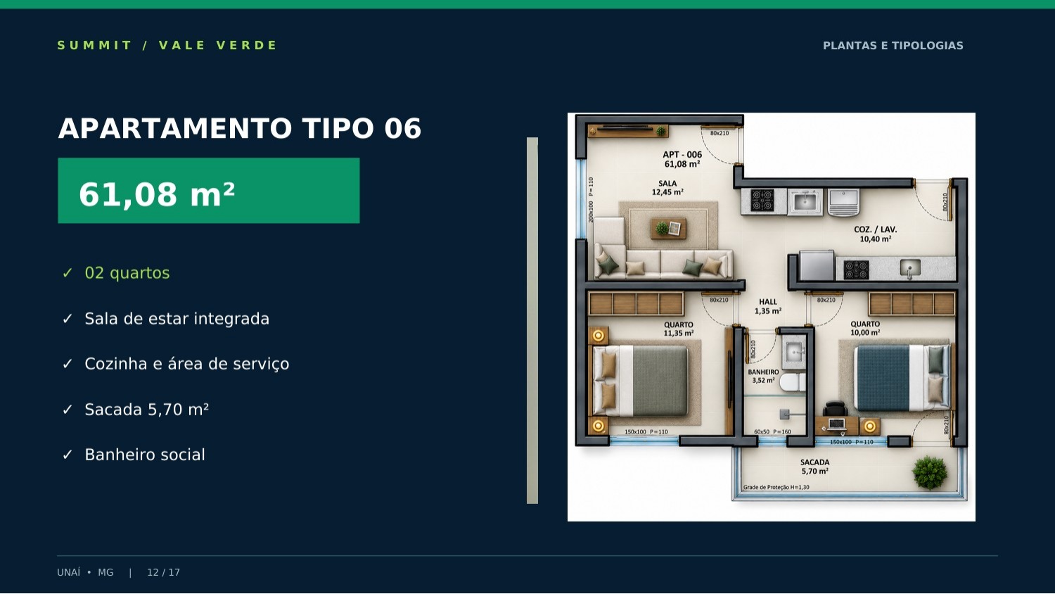 Apartamento tipo 06, 61,08 metros quadrados