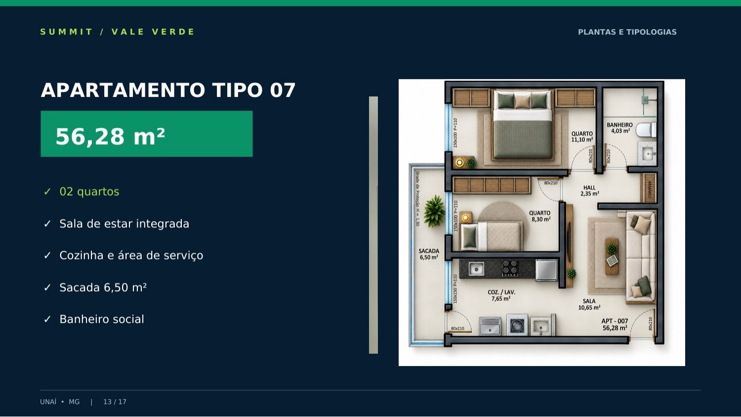 Apartamento tipo 07, 56,28 metros quadrados