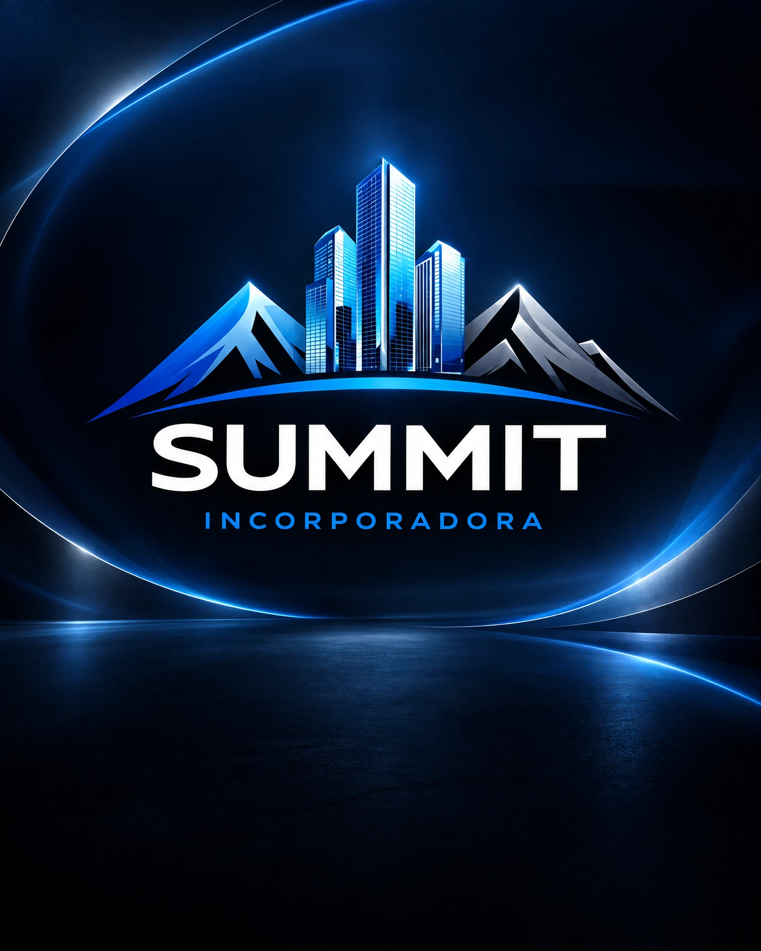Composição institucional da Summit Incorporadora em azul, prata e preto